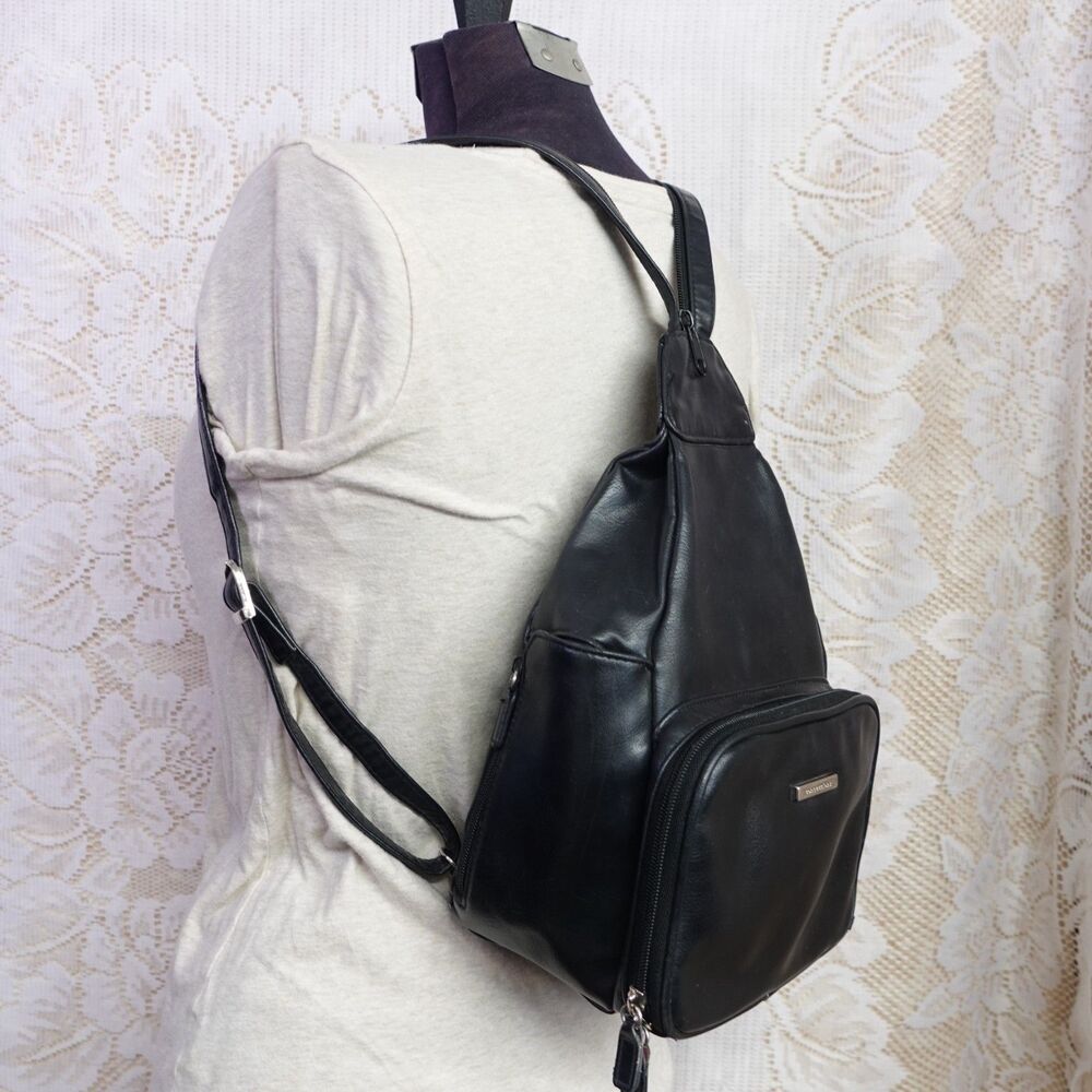 Connections Small Backpack Purse Y2K Goth Grunge Faux Black Leather Split Strap